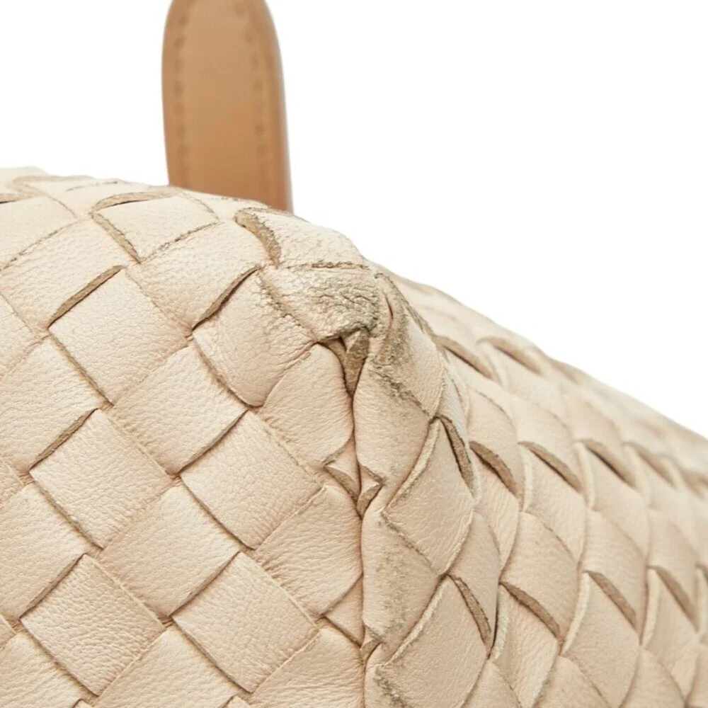 BOTTEGA VENETA Cream Leather Intrecciato Tote Bag
